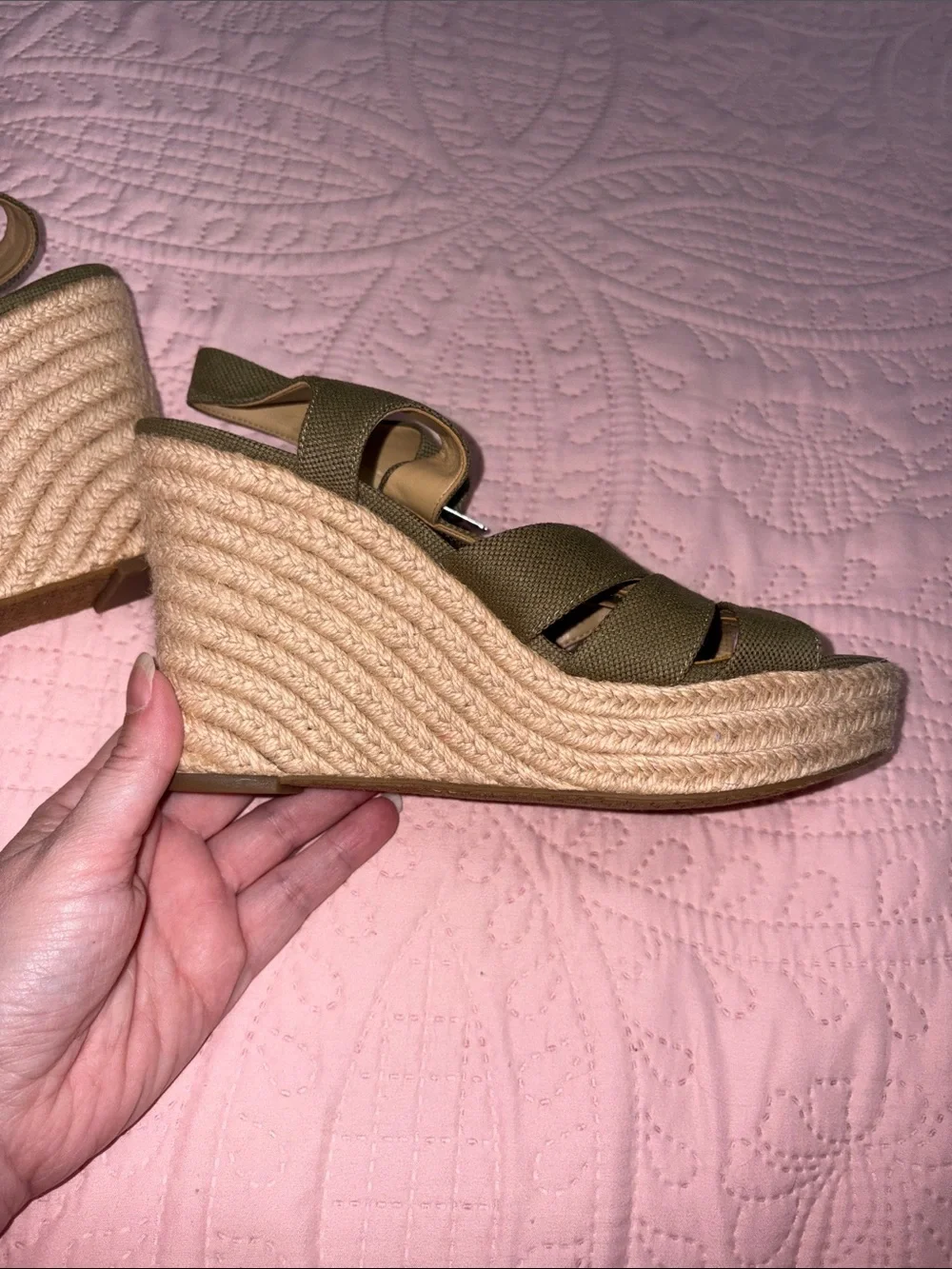 MICHAEL Michael Kors Olive Canvas Espadrille Wedge Sandals